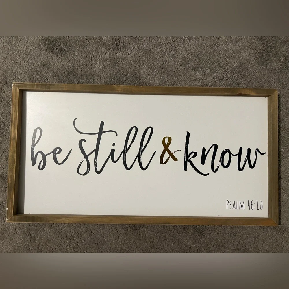 24” x 12” Be Still & Know Wall Art - White and Brown